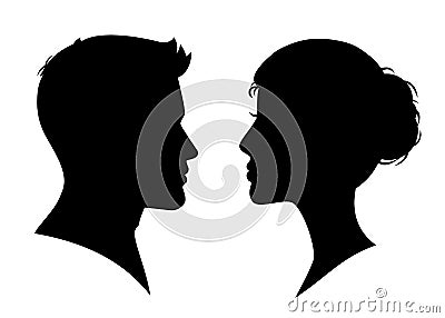 Man and woman silhouette face to face - vector Vector Illustration